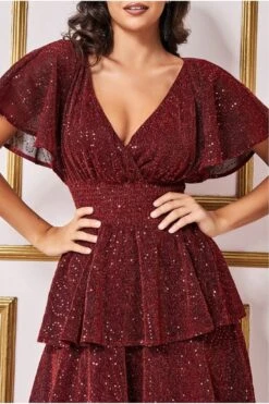 Goddiva Sequin Lurex Tiered Maxi Dress - Wine -Liquorish || Yumi Shop LJpnGOIz 13697
