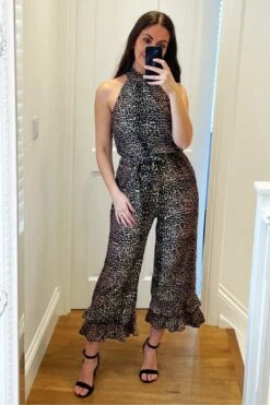 Signage Leopard High Neck Keyhole Culotte Jumpsuit