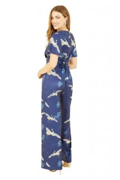 Yumi Navy Crane Print Angel Sleeve Jumpsuit -Liquorish || Yumi Shop LblrPMXa 14784