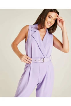 Dusty Pink Lapel Front Sleeveless Jumpsuit | Lilac -Liquorish || Yumi Shop LdAcBadW 12196