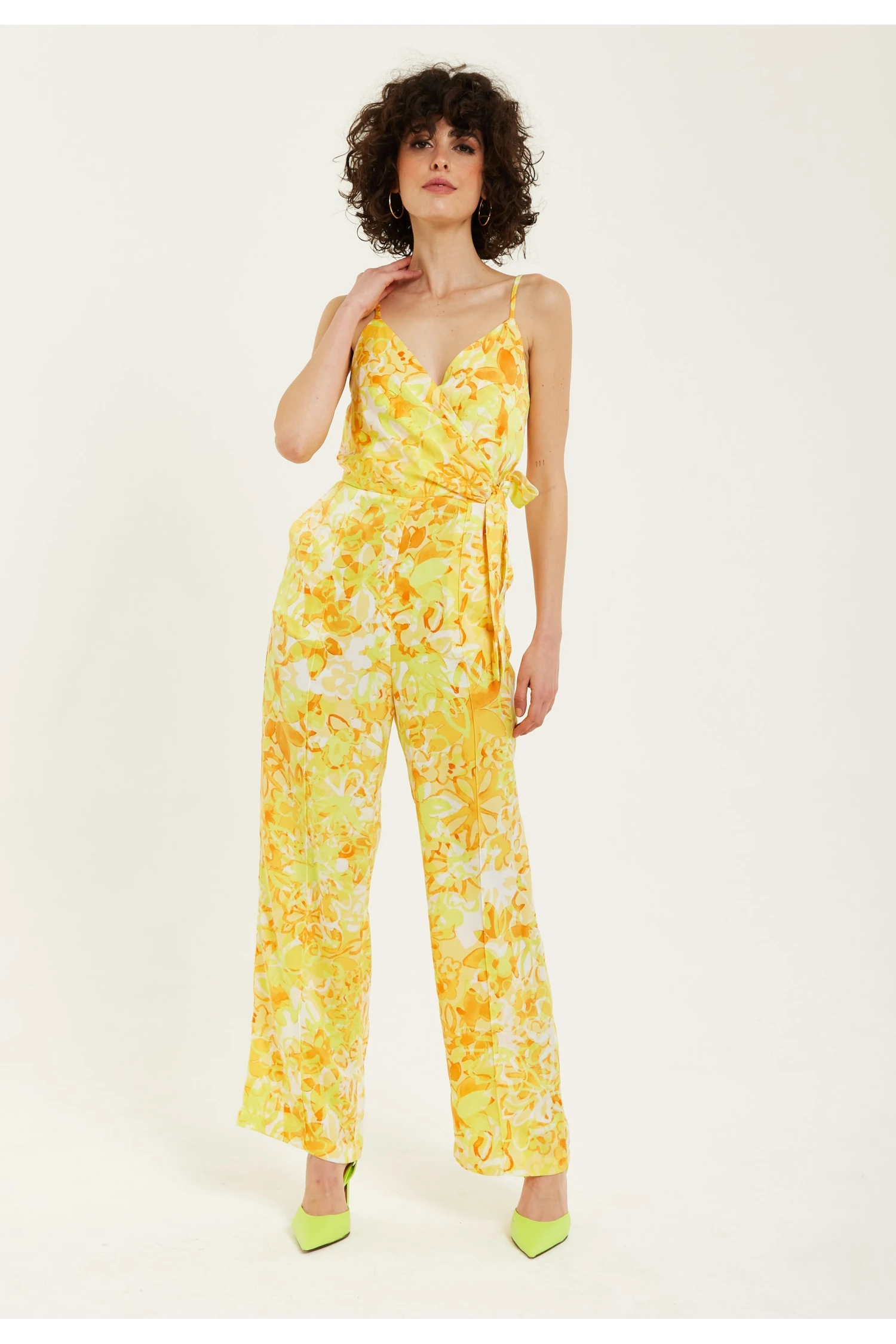 Liquorish Yellow And Orange Floral Print V-neck Jumpsuit 4 Liquorish Yellow And Orange Floral Print V-neck Jumpsuit - Image 2