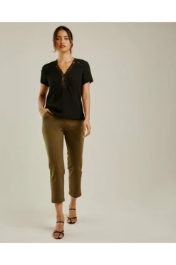 Dusty Pink Broderie Trim Sheer Black Top