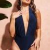 Goddiva Deep Plunge Halter Neck Swimsuit - Navy -Liquorish || Yumi Shop OAP7U7yT 11060