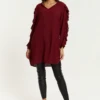 Hoxton Gal Oversized V Neck Ruffle Sleeves Tunic In Burgundy -Liquorish || Yumi Shop OlzrkIFJ 13244
