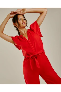 Dusty Pink Wide Leg Belted Jumpsuit | Red -Liquorish || Yumi Shop PSikEIAO 11548