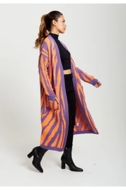 Liquorish Longline Cardigan In Orange And Purple -Liquorish || Yumi Shop Q2l62REo 12836