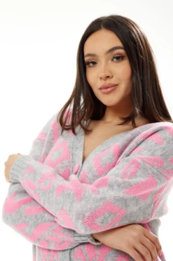 Liquorish Geometric Pattern Cardigan In Pink And Grey 11 Liquorish Geometric Pattern Cardigan In Pink And Grey -Liquorish || Yumi Shop RaUslT2H 13877