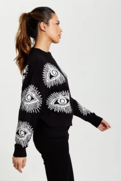 Liquorish Eye Pattern Jumper In Black -Liquorish || Yumi Shop RaeY1I28 12823