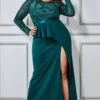 Goddiva Plus Sequin Bodice With Front Frill Maxi - Emerald -Liquorish || Yumi Shop RoIlr63m 11730