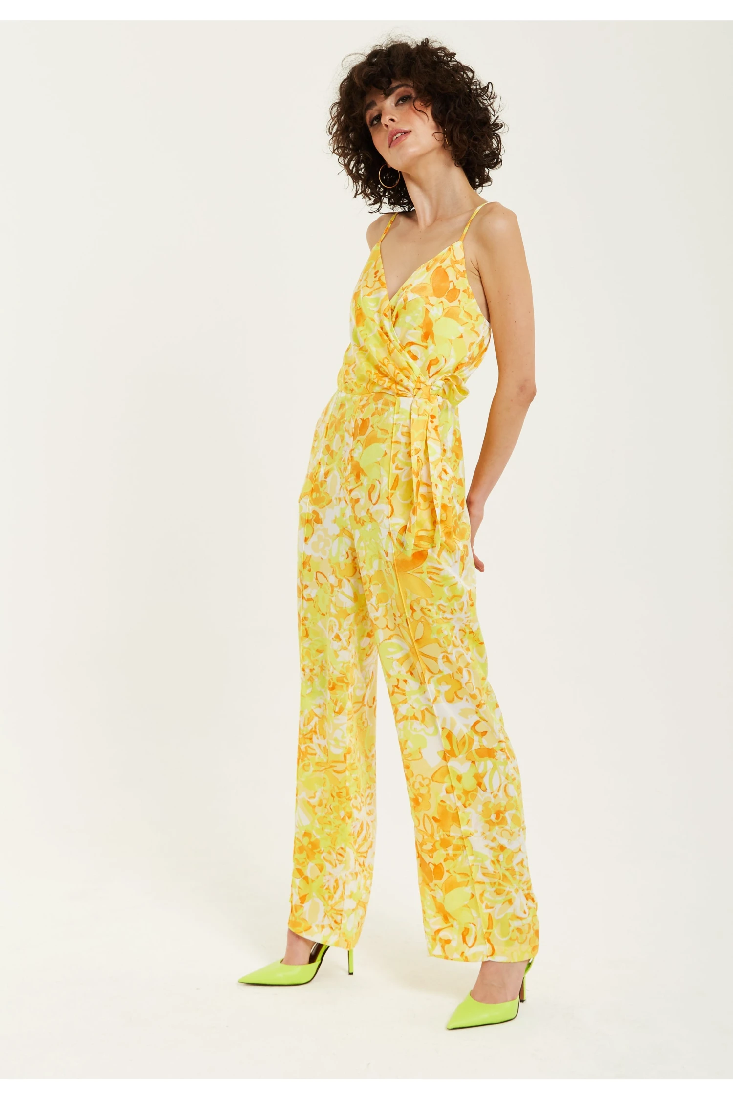 Liquorish Yellow And Orange Floral Print V-neck Jumpsuit 5 Liquorish Yellow And Orange Floral Print V-neck Jumpsuit - Image 3