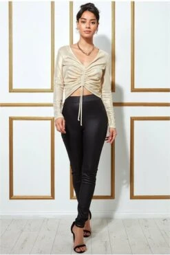 Goddiva Metallic String Long Sleeve Top - Creamgold 8 Goddiva Metallic String Long Sleeve Top - Creamgold -Liquorish || Yumi Shop T160 creamgold co l