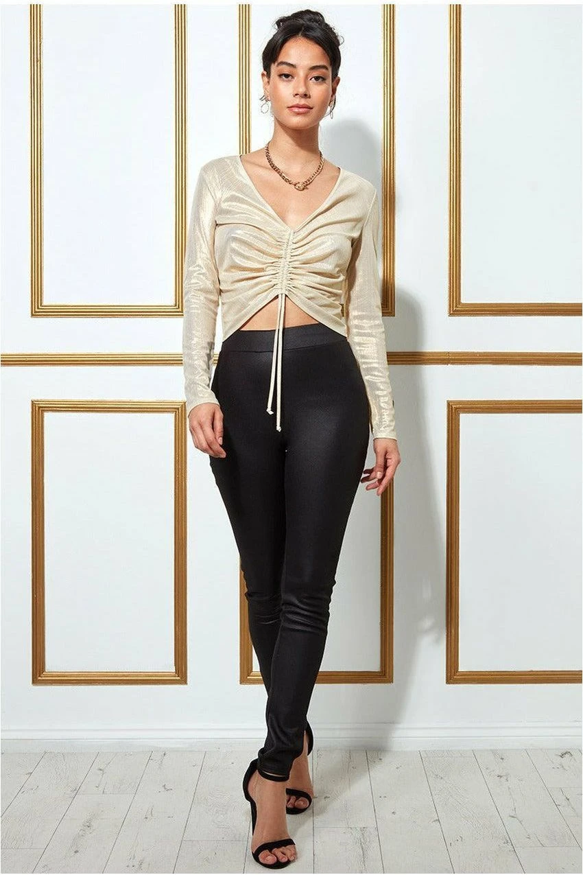 Goddiva Metallic String Long Sleeve Top - Creamgold 5 Goddiva Metallic String Long Sleeve Top - Creamgold - Image 3