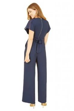 Yumi Navy Wrap Jumpsuit With Mesh Panel And Belt Detail -Liquorish || Yumi Shop THhlli6D 14807