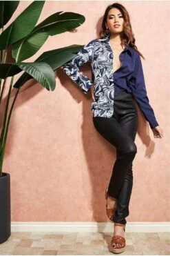 City Goddess Two-toned Contrast Shirt - Navy -Liquorish || Yumi Shop TK8JRFtY 9763