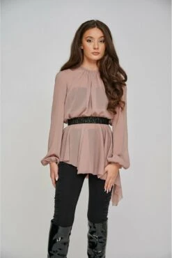 Yan Neo London The Sara Gathered Chiffon Pink Asymmetric Top -Liquorish || Yumi Shop TtzFbggR 6215