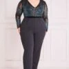 Goddiva Plus Sequin & Mesh Jumpsuit - Emerald Green 1 Goddiva Plus Sequin & Mesh Jumpsuit - Emerald Green -Liquorish || Yumi Shop UHCSVs88 11806