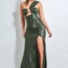 Goddiva Ruched One Shoulder Maxi With Ring Detail - Khaki -Liquorish || Yumi Shop UIGrW2CY 11218