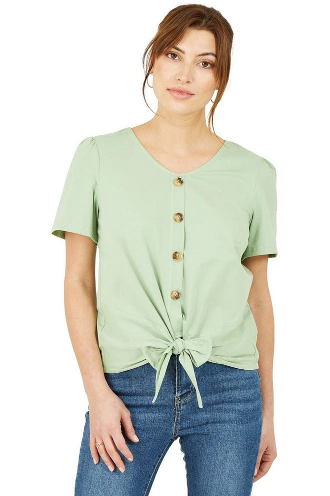 Yumi Green Button Tie Jersey T-shirt 3 Yumi Green Button Tie Jersey T-shirt