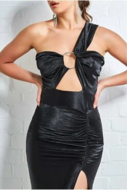 Goddiva Ruched One Shoulder Maxi With Ring Detail - Black -Liquorish || Yumi Shop VVR9mAYX 11216