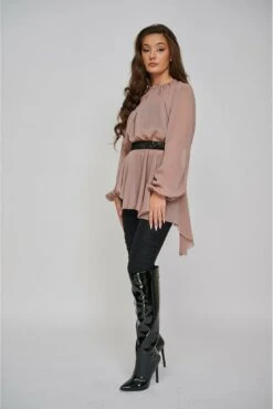 Yan Neo London The Sara Gathered Chiffon Pink Asymmetric Top -Liquorish || Yumi Shop WDLGH16w 6215