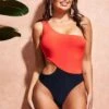 Goddiva One Shoulder Cut Out Swimsuit - Orange Navy 1 Goddiva One Shoulder Cut Out Swimsuit - Orange Navy -Liquorish || Yumi Shop WHoNmoqv 11067