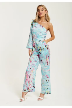 Liquorish Blue Abstract Print One Shoulder Jumpsuit -Liquorish || Yumi Shop WKfIteAb 15646