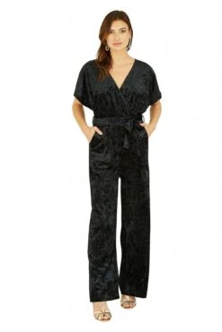 Yumi Black Velvet Kimono Sleeve Jumpsuit