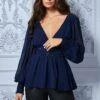 Goddiva Sequin Chiffon Puffy Sleeve Top - Navy 2 Goddiva Sequin Chiffon Puffy Sleeve Top - Navy -Liquorish || Yumi Shop WYFVpidY 7382