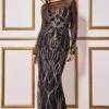 Goddiva Long Sleeve Sequin Flame Maxi Dress - Black -Liquorish || Yumi Shop WezSlcpI 13068