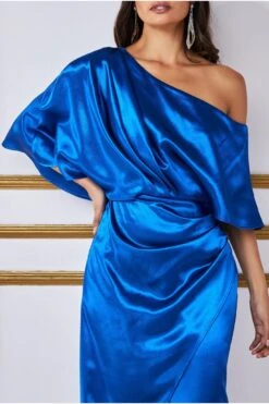 Goddiva Satin Drape Shoulder Wrap Maxi Dress - Royal Blue -Liquorish || Yumi Shop WtXKReSa 13413