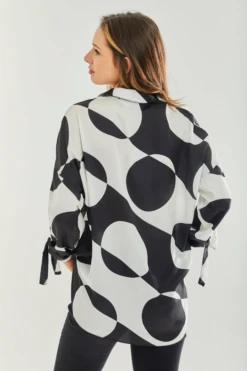 Liquorish Oversized Polka Stripe Pattern Black White Blouse -Liquorish || Yumi Shop X5jTSLQV 8709