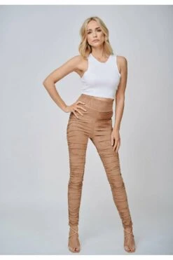 Yan Neo London The Hebe Camel Ruched Suede-look Leggings -Liquorish || Yumi Shop X80e3NCT 6222