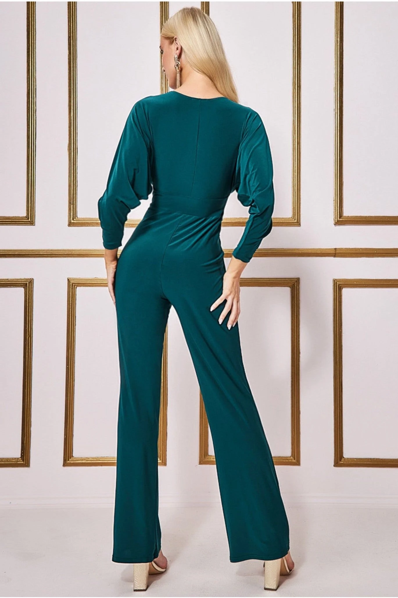 Goddiva Plunging V-neck Jumpsuit - Emerald 4 Goddiva Plunging V-neck Jumpsuit - Emerald - Image 2