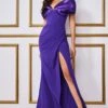Goddiva Satin & Scuba Off The Shoulder Maxi Dress - Purple -Liquorish || Yumi Shop YGX1AAOQ 13723