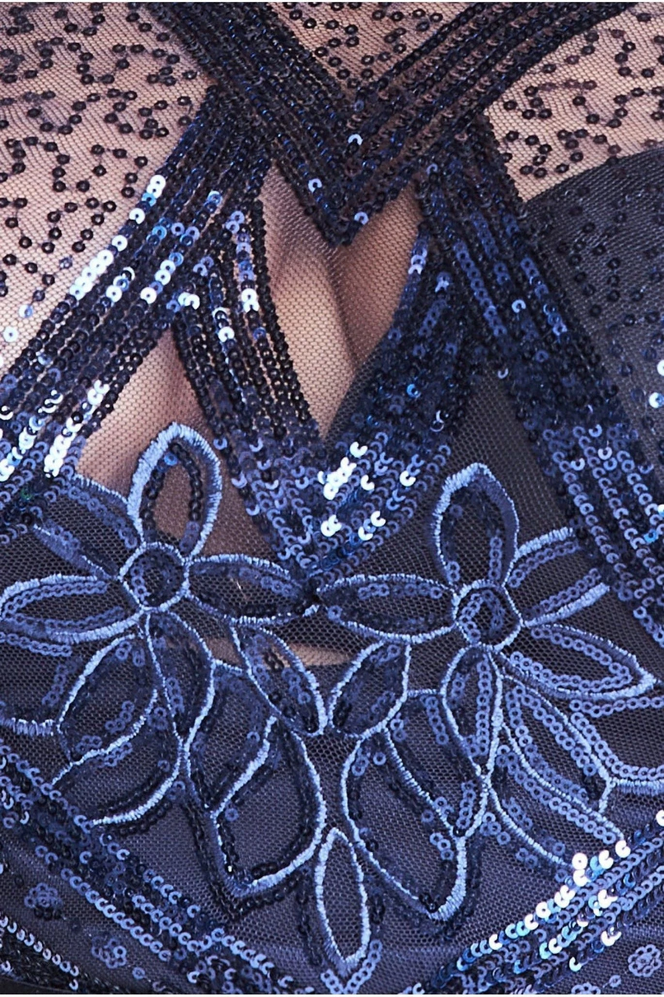 Goddiva Plus Sequin Bodice With Front Frill Maxi - Navy 6 Goddiva Plus Sequin Bodice With Front Frill Maxi - Navy - Image 4