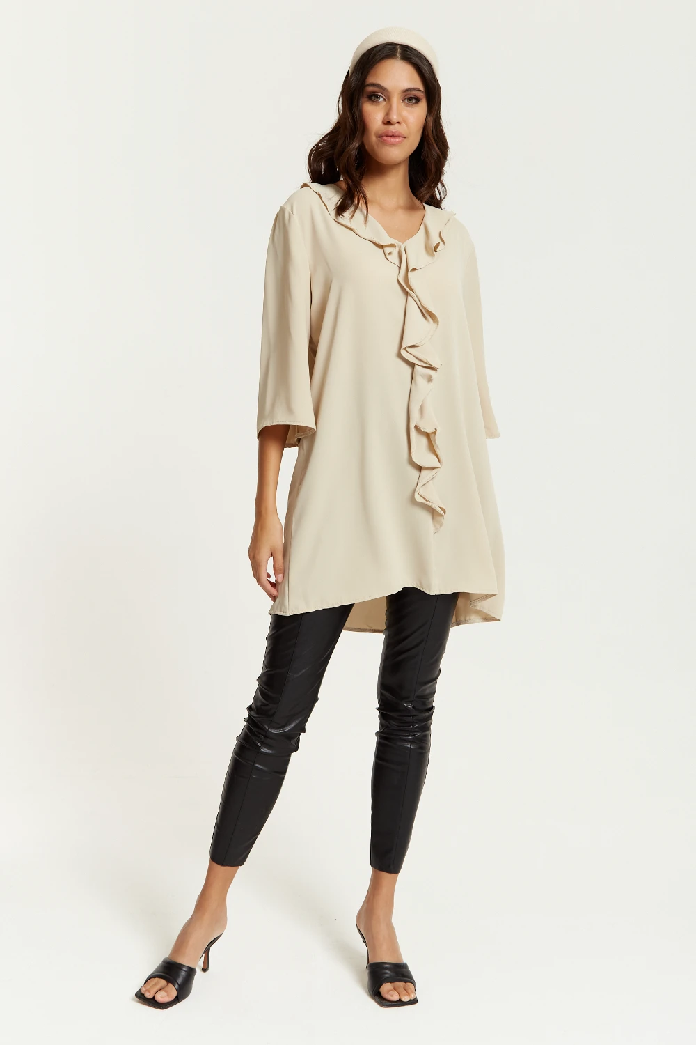 Hoxton Gal Relaxed Fit 3/4 Sleeve Frilled Front Detail Tunic 4 Hoxton Gal Relaxed Fit 3/4 Sleeve Frilled Front Detail Tunic - Image 2
