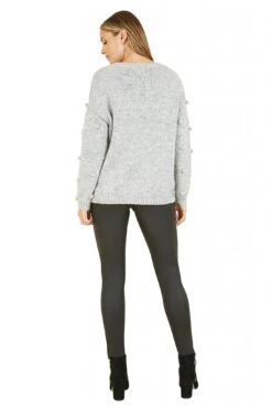 Yumi Grey Pom Pom Relaxed Knitted Jumper -Liquorish || Yumi Shop Zoz3Bq3H 13947