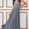 Goddiva Plunge Halterneck Sequin Lurex Maxi - Silver