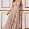 Goddiva Plunge Halterneck Sequin Lurex Maxi - Champagne -Liquorish || Yumi Shop bfe2szyS 13167