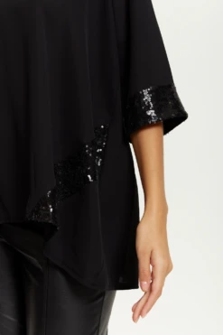 Hoxton Gal Oversize V Neck Sequin Detail Satin Top -Liquorish || Yumi Shop bpqwtwMO 13246