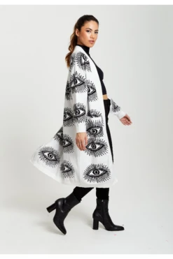 Liquorish Eye Pattern Longline Cardigan In White -Liquorish || Yumi Shop cbN79h06 13884