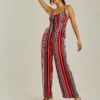 Dusty Pink Front Knot Vertical Striped Jumpsuit | Red -Liquorish || Yumi Shop dBfyWAU7 11537