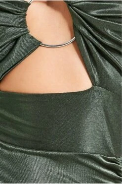 Goddiva Ruched One Shoulder Maxi With Ring Detail - Khaki -Liquorish || Yumi Shop dfXRIB12 11218