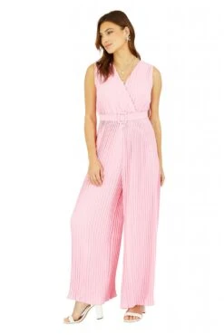 Mela London Pink Pleated Jumpsuit With Belt