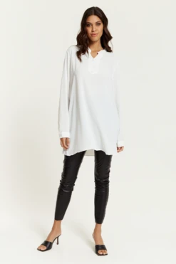 Hoxton Gal Long Sleeves White Tunic With Button Details