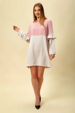 Hoxton Gal Colour Block Top With Frill Sleeve White Blossom