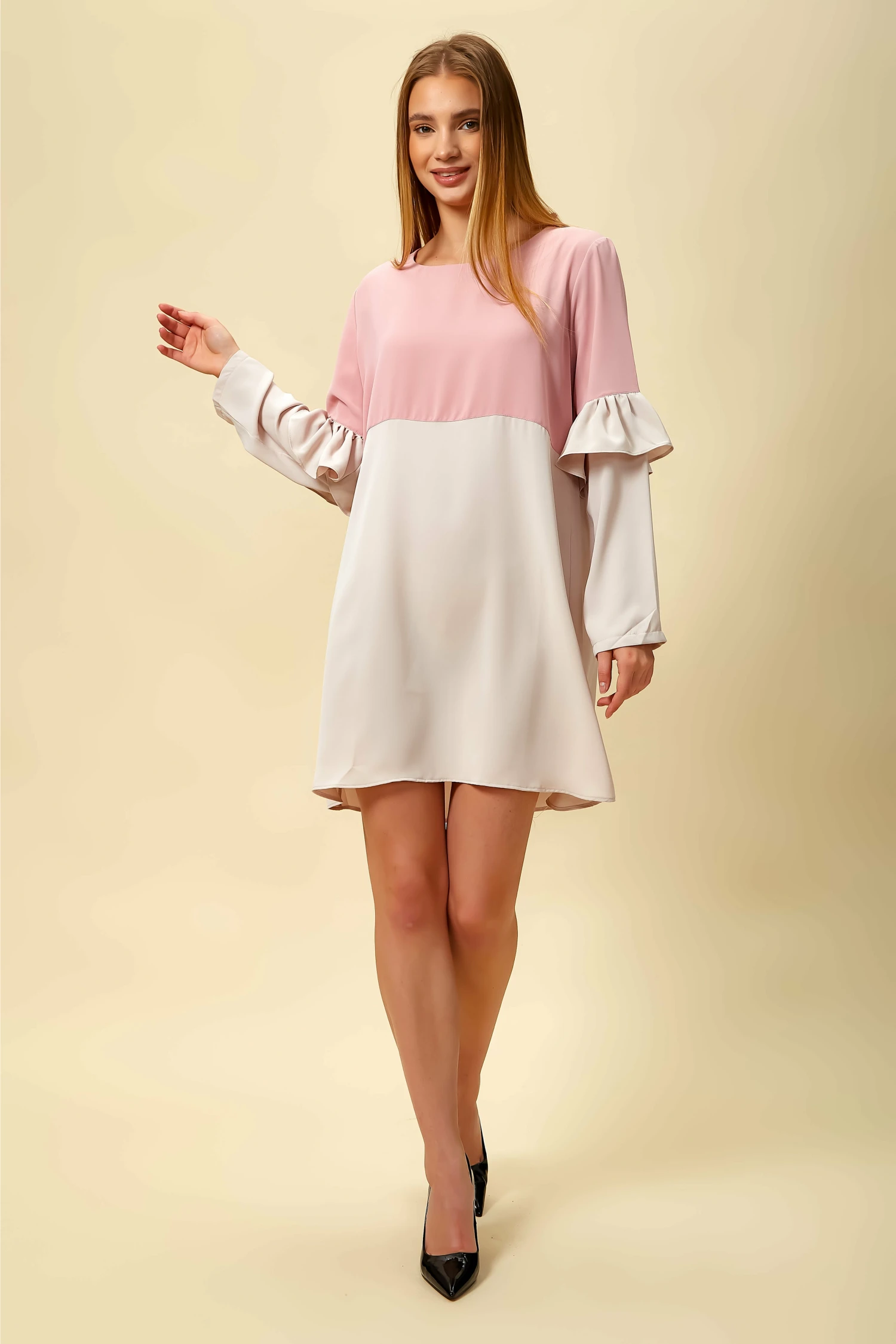 Hoxton Gal Colour Block Top With Frill Sleeve White Blossom 3 Hoxton Gal Colour Block Top With Frill Sleeve White Blossom