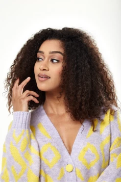 Liquorish Geometric Pattern Cardigan In Yellow And Lilac -Liquorish || Yumi Shop eSdCwcGs 13874