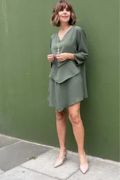 Hoxton Gal 3/4 Sleeves V Neck Oversize Layered Tunic