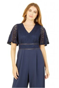 Yumi Navy Lace Bodice Jumpsuit With Kimono Sleeve -Liquorish || Yumi Shop fKuTWLPL 14839
